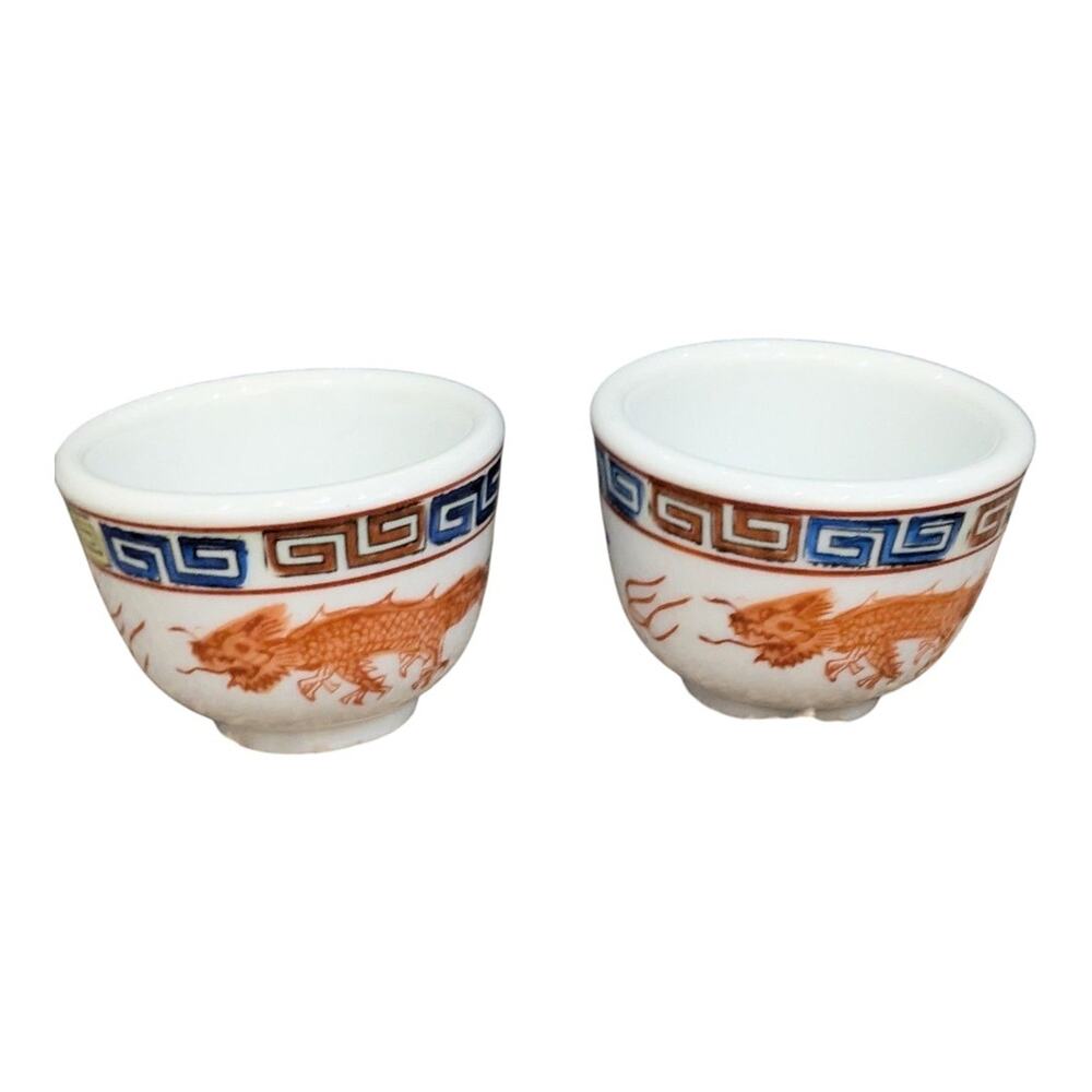 Louie Berkeley Chinese Tea Cups Dragon Phoenix Thick Restaurant Ware Vintage Set - Picture 2 of 7